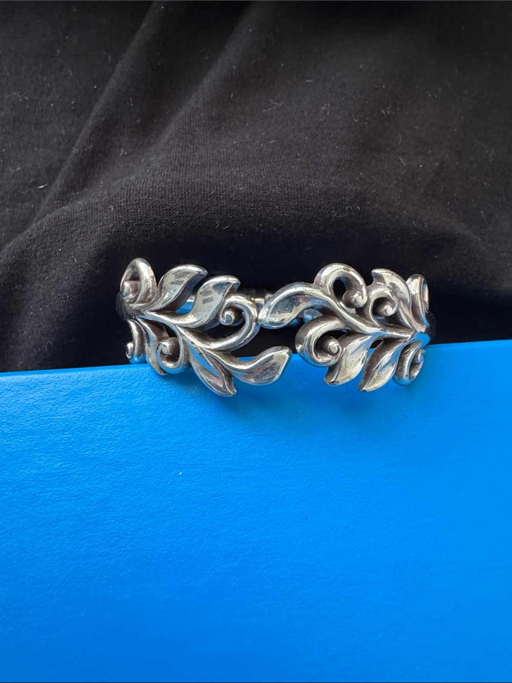 Brighton Silver-Tone Leaf Scroll hinged Cuff Bracelet